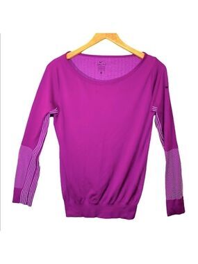 Nike Dri Fit Long Sleeve Shirt Sz S Plum Stripes Stretch Sports Running Tee